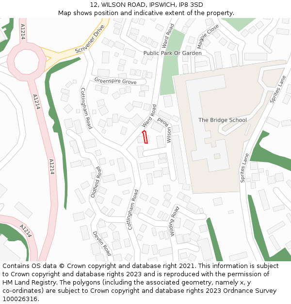 12, WILSON ROAD, IPSWICH, IP8 3SD: Location map and indicative extent of plot