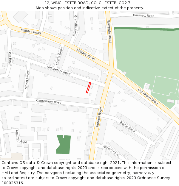 12, WINCHESTER ROAD, COLCHESTER, CO2 7LH: Location map and indicative extent of plot