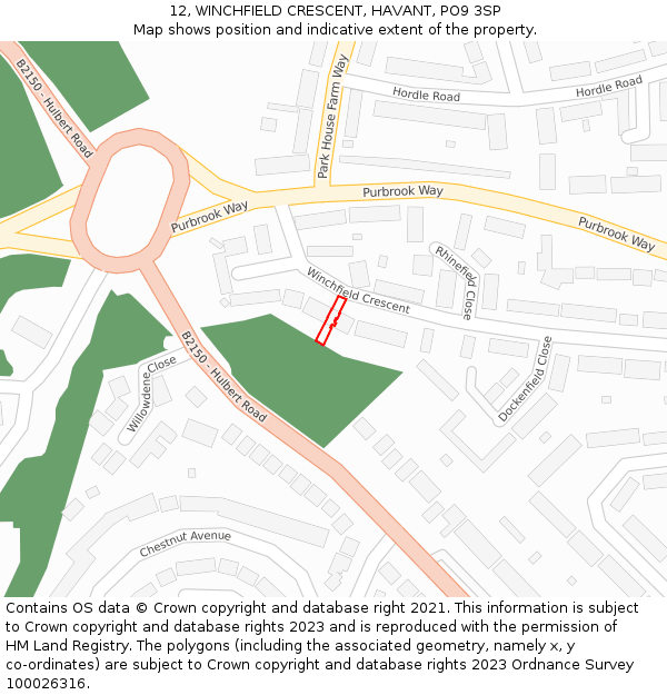 12, WINCHFIELD CRESCENT, HAVANT, PO9 3SP: Location map and indicative extent of plot