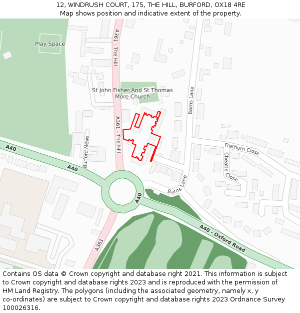 12, WINDRUSH COURT, 175, THE HILL, BURFORD, OX18 4RE: Location map and indicative extent of plot