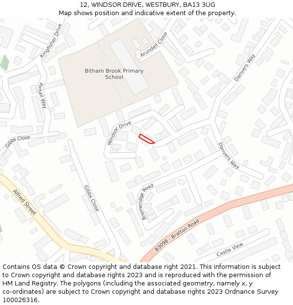 12, WINDSOR DRIVE, WESTBURY, BA13 3UG: Location map and indicative extent of plot