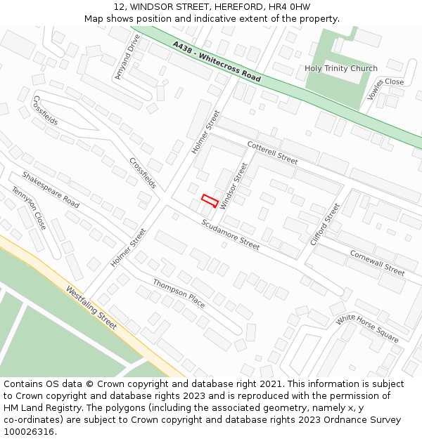 12, WINDSOR STREET, HEREFORD, HR4 0HW: Location map and indicative extent of plot