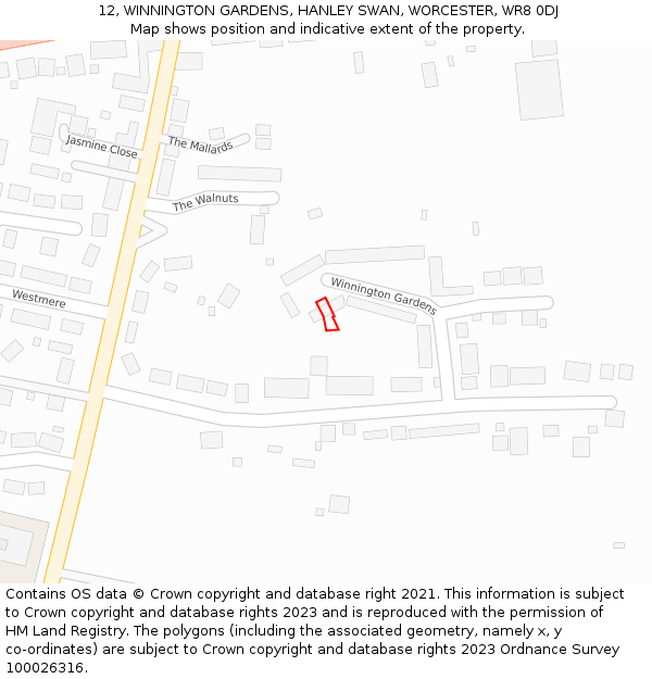 12, WINNINGTON GARDENS, HANLEY SWAN, WORCESTER, WR8 0DJ: Location map and indicative extent of plot