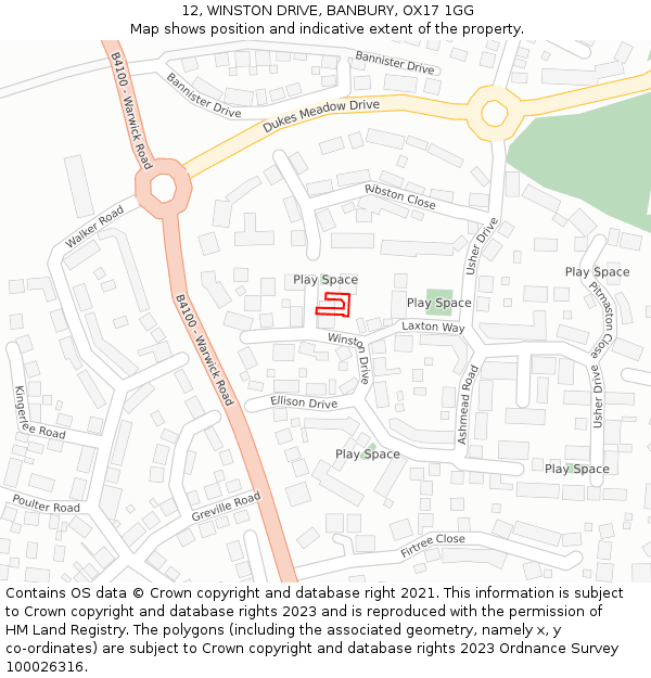 12, WINSTON DRIVE, BANBURY, OX17 1GG: Location map and indicative extent of plot