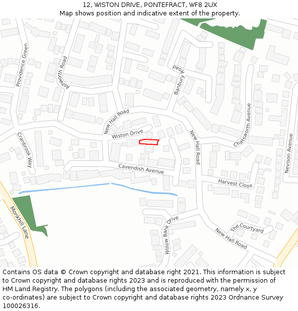 12, WISTON DRIVE, PONTEFRACT, WF8 2UX: Location map and indicative extent of plot