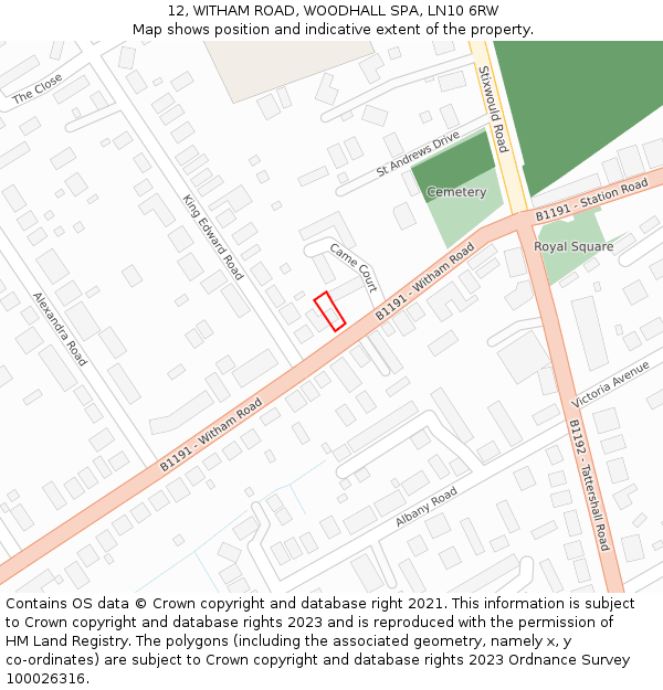 12, WITHAM ROAD, WOODHALL SPA, LN10 6RW: Location map and indicative extent of plot