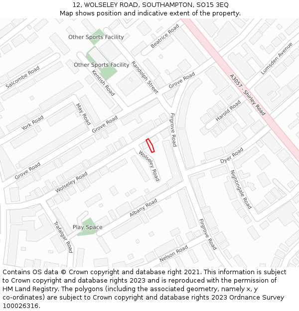 12, WOLSELEY ROAD, SOUTHAMPTON, SO15 3EQ: Location map and indicative extent of plot
