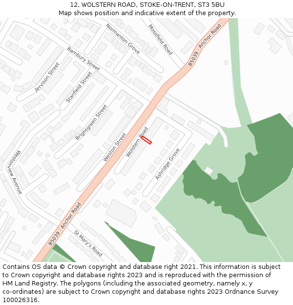 12, WOLSTERN ROAD, STOKE-ON-TRENT, ST3 5BU: Location map and indicative extent of plot