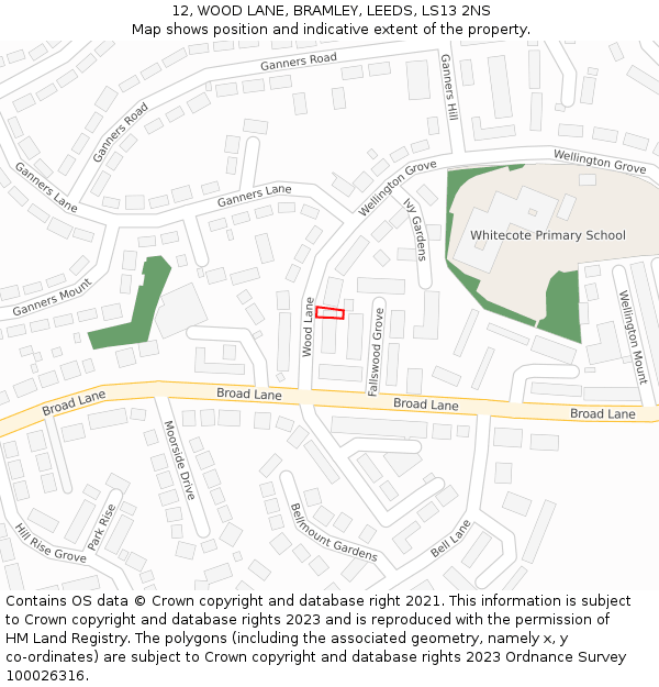 12, WOOD LANE, BRAMLEY, LEEDS, LS13 2NS: Location map and indicative extent of plot