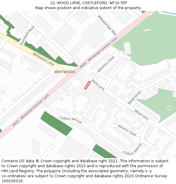 12, WOOD LANE, CASTLEFORD, WF10 5PF: Location map and indicative extent of plot
