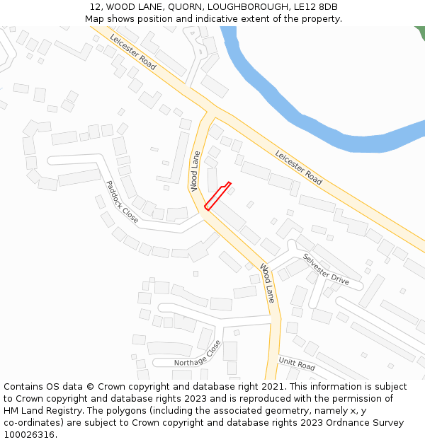 12, WOOD LANE, QUORN, LOUGHBOROUGH, LE12 8DB: Location map and indicative extent of plot