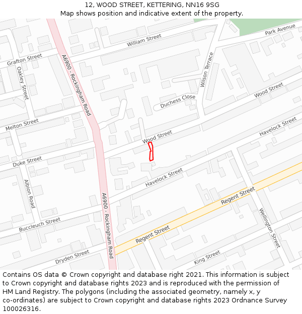 12, WOOD STREET, KETTERING, NN16 9SG: Location map and indicative extent of plot
