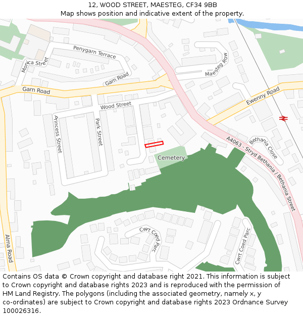 12, WOOD STREET, MAESTEG, CF34 9BB: Location map and indicative extent of plot