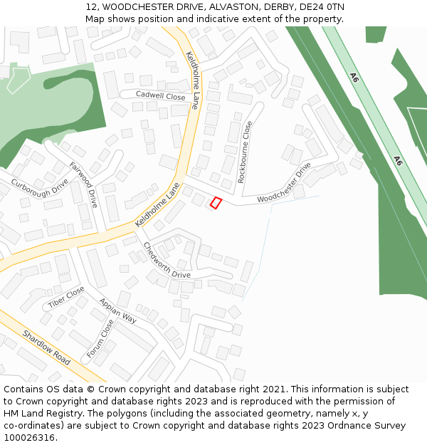 12, WOODCHESTER DRIVE, ALVASTON, DERBY, DE24 0TN: Location map and indicative extent of plot
