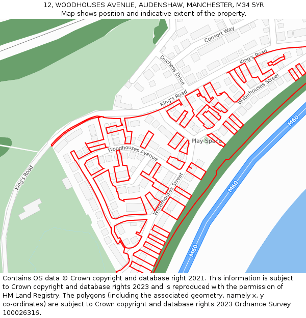 12, WOODHOUSES AVENUE, AUDENSHAW, MANCHESTER, M34 5YR: Location map and indicative extent of plot