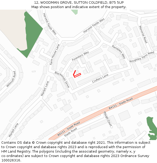 12, WOODMAN GROVE, SUTTON COLDFIELD, B75 5UP: Location map and indicative extent of plot