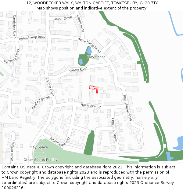 12, WOODPECKER WALK, WALTON CARDIFF, TEWKESBURY, GL20 7TY: Location map and indicative extent of plot
