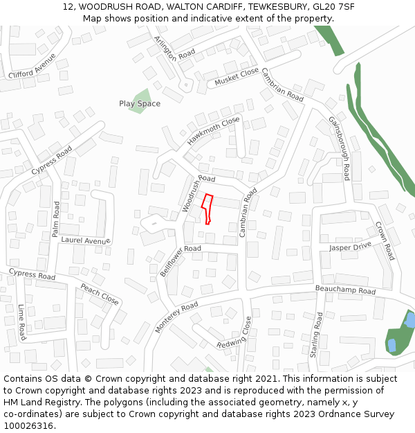 12, WOODRUSH ROAD, WALTON CARDIFF, TEWKESBURY, GL20 7SF: Location map and indicative extent of plot