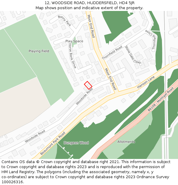 12, WOODSIDE ROAD, HUDDERSFIELD, HD4 5JR: Location map and indicative extent of plot