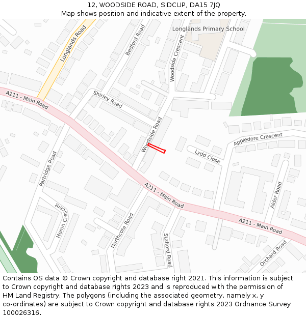 12, WOODSIDE ROAD, SIDCUP, DA15 7JQ: Location map and indicative extent of plot