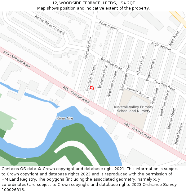12, WOODSIDE TERRACE, LEEDS, LS4 2QT: Location map and indicative extent of plot