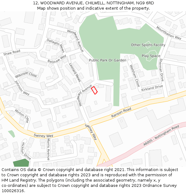 12, WOODWARD AVENUE, CHILWELL, NOTTINGHAM, NG9 6RD: Location map and indicative extent of plot