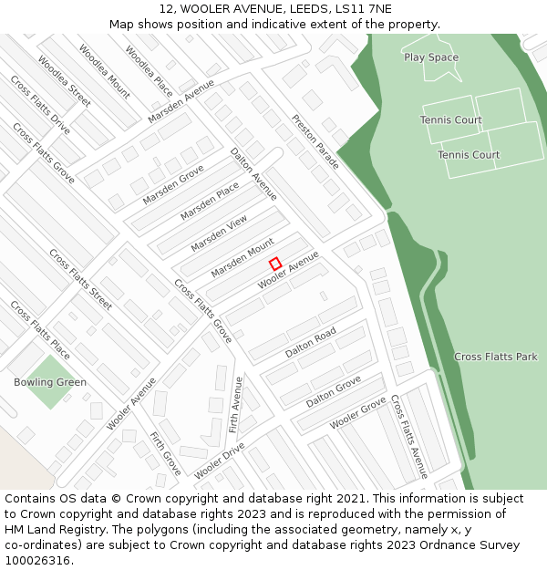 12, WOOLER AVENUE, LEEDS, LS11 7NE: Location map and indicative extent of plot