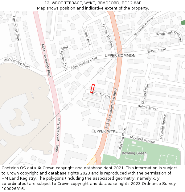 12, WROE TERRACE, WYKE, BRADFORD, BD12 8AE: Location map and indicative extent of plot