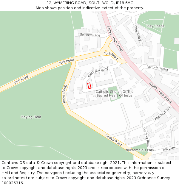 12, WYMERING ROAD, SOUTHWOLD, IP18 6AG: Location map and indicative extent of plot