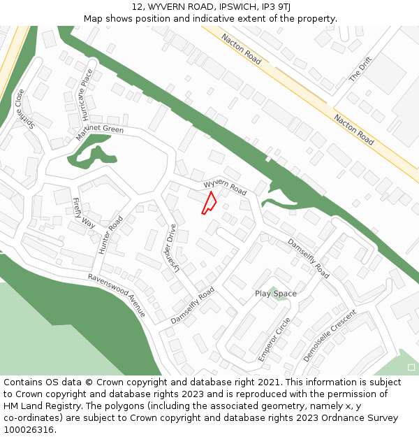 12, WYVERN ROAD, IPSWICH, IP3 9TJ: Location map and indicative extent of plot
