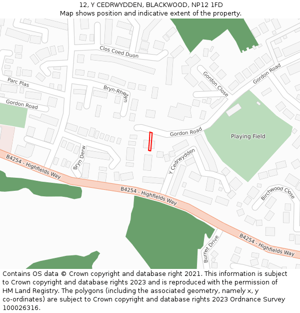 12, Y CEDRWYDDEN, BLACKWOOD, NP12 1FD: Location map and indicative extent of plot