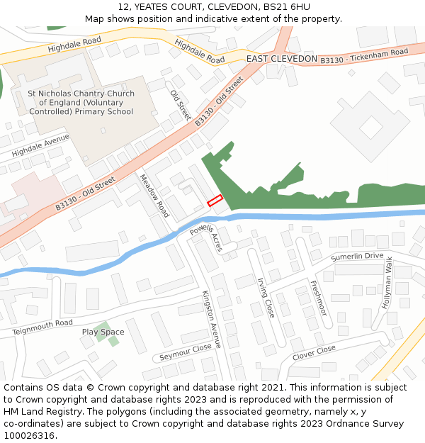 12, YEATES COURT, CLEVEDON, BS21 6HU: Location map and indicative extent of plot