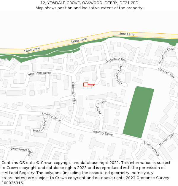 12, YEWDALE GROVE, OAKWOOD, DERBY, DE21 2PD: Location map and indicative extent of plot