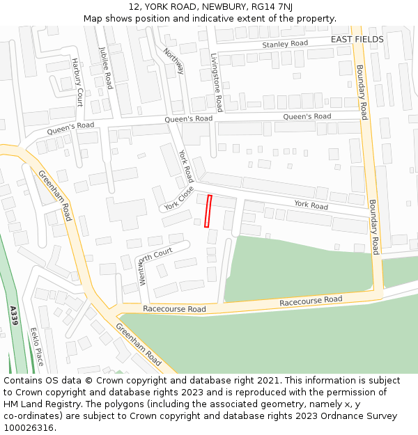 12, YORK ROAD, NEWBURY, RG14 7NJ: Location map and indicative extent of plot
