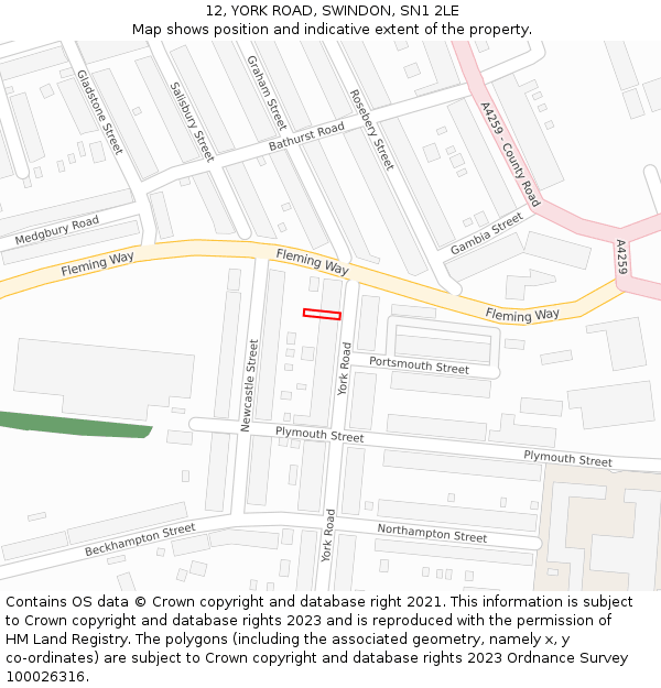 12, YORK ROAD, SWINDON, SN1 2LE: Location map and indicative extent of plot