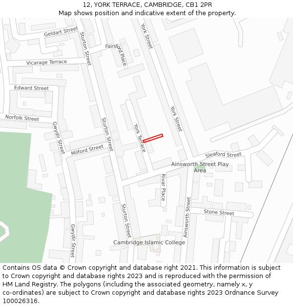 12, YORK TERRACE, CAMBRIDGE, CB1 2PR: Location map and indicative extent of plot