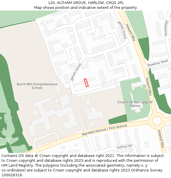 120, ALTHAM GROVE, HARLOW, CM20 2PL: Location map and indicative extent of plot