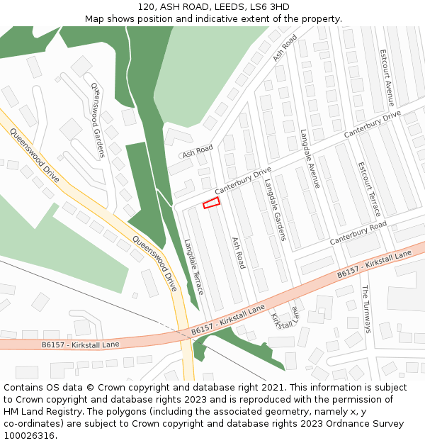 120, ASH ROAD, LEEDS, LS6 3HD: Location map and indicative extent of plot