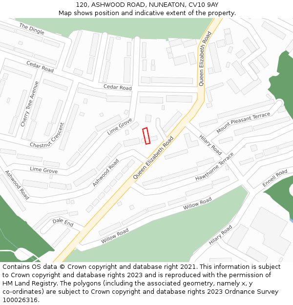 120, ASHWOOD ROAD, NUNEATON, CV10 9AY: Location map and indicative extent of plot