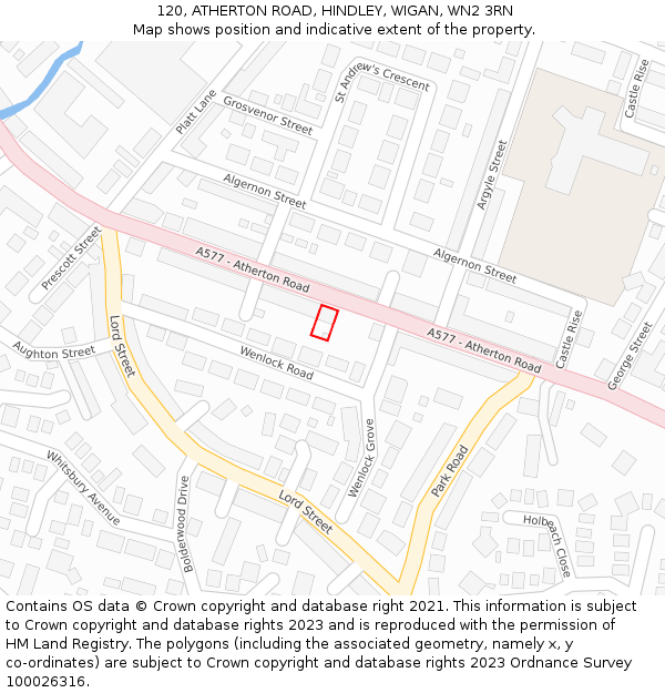 120, ATHERTON ROAD, HINDLEY, WIGAN, WN2 3RN: Location map and indicative extent of plot