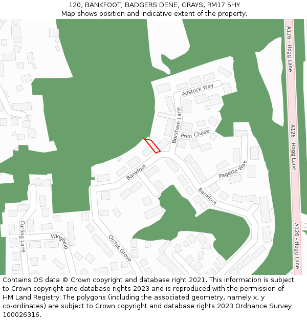 120, BANKFOOT, BADGERS DENE, GRAYS, RM17 5HY: Location map and indicative extent of plot