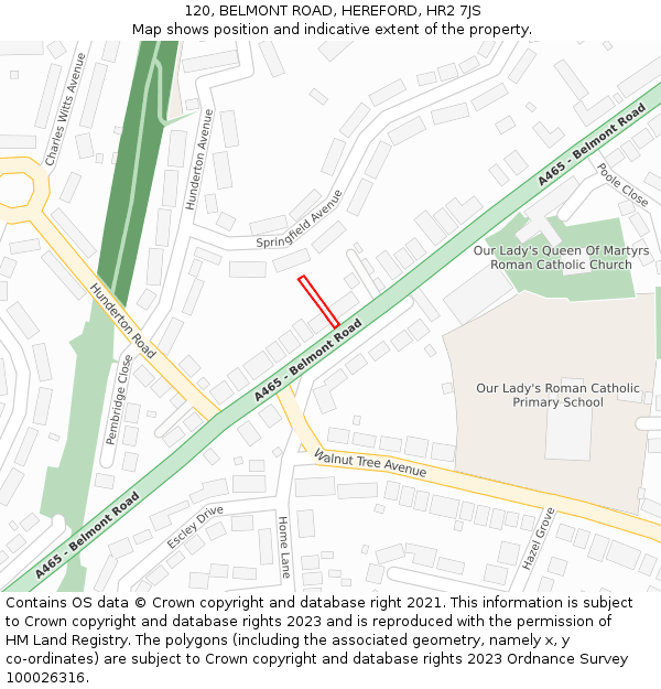 120, BELMONT ROAD, HEREFORD, HR2 7JS: Location map and indicative extent of plot