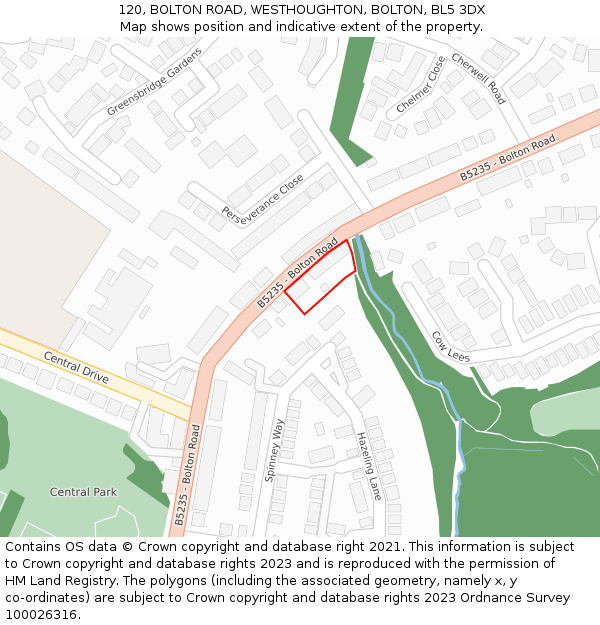 120, BOLTON ROAD, WESTHOUGHTON, BOLTON, BL5 3DX: Location map and indicative extent of plot