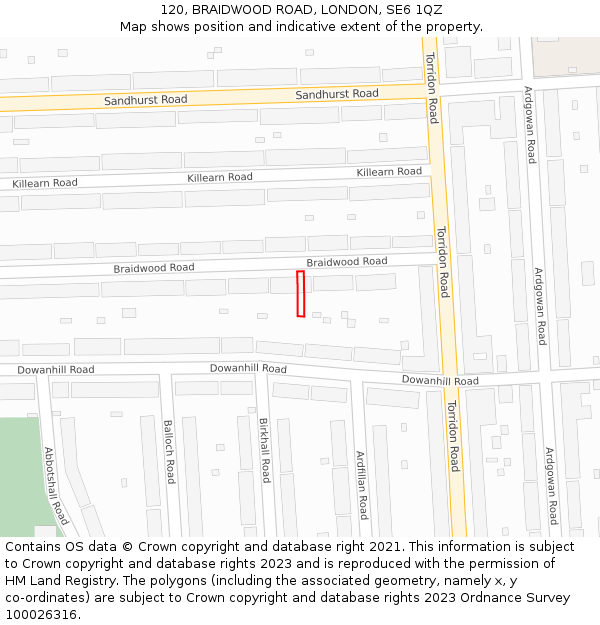 120, BRAIDWOOD ROAD, LONDON, SE6 1QZ: Location map and indicative extent of plot