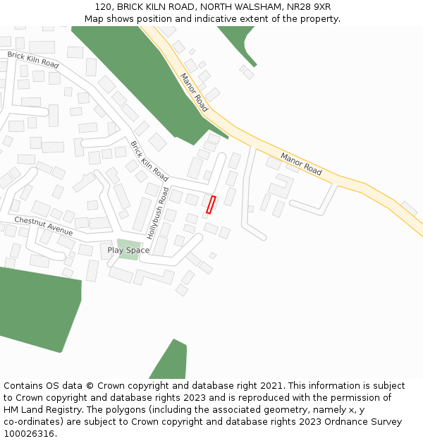 120, BRICK KILN ROAD, NORTH WALSHAM, NR28 9XR: Location map and indicative extent of plot