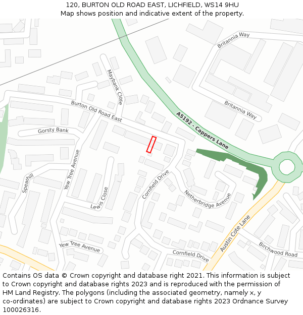 120, BURTON OLD ROAD EAST, LICHFIELD, WS14 9HU: Location map and indicative extent of plot