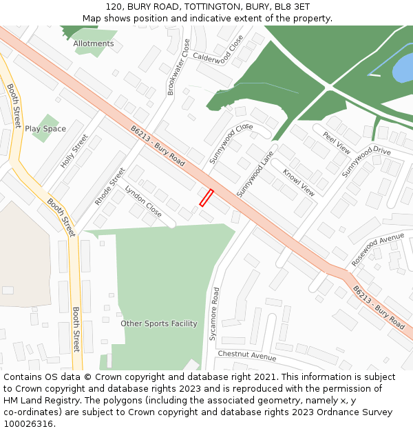 120, BURY ROAD, TOTTINGTON, BURY, BL8 3ET: Location map and indicative extent of plot