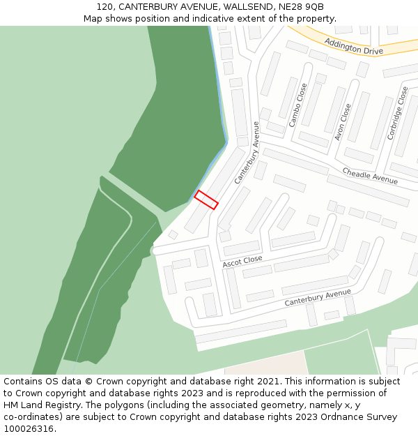120, CANTERBURY AVENUE, WALLSEND, NE28 9QB: Location map and indicative extent of plot