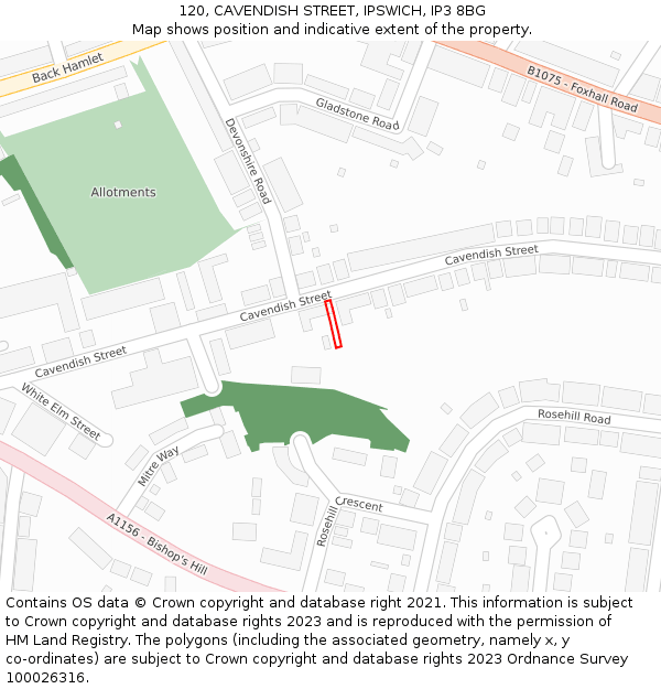 120, CAVENDISH STREET, IPSWICH, IP3 8BG: Location map and indicative extent of plot