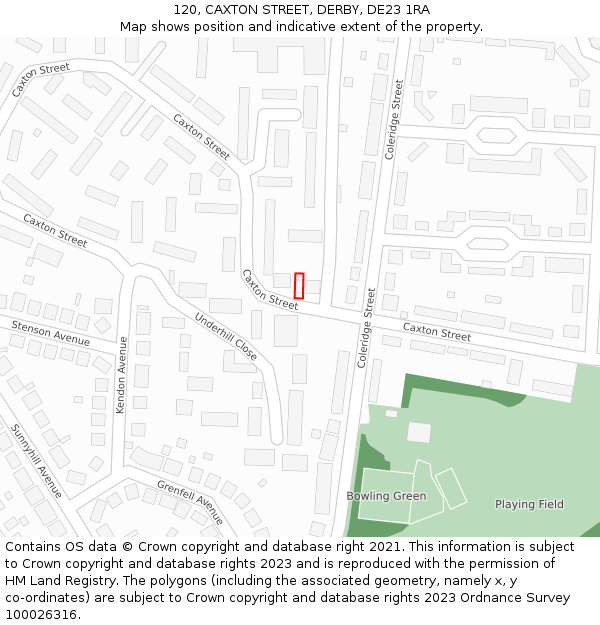 120, CAXTON STREET, DERBY, DE23 1RA: Location map and indicative extent of plot